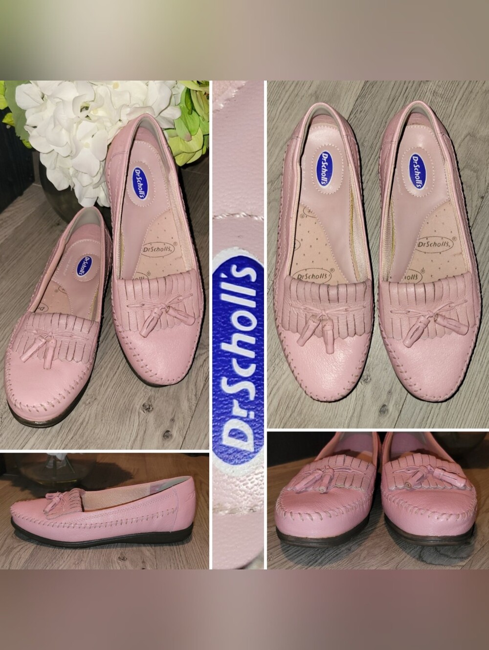 Dr. Scholl's Kiltie Fringe Vamp Tassel Blush Pink Leather Mocassin Loafers, US 7